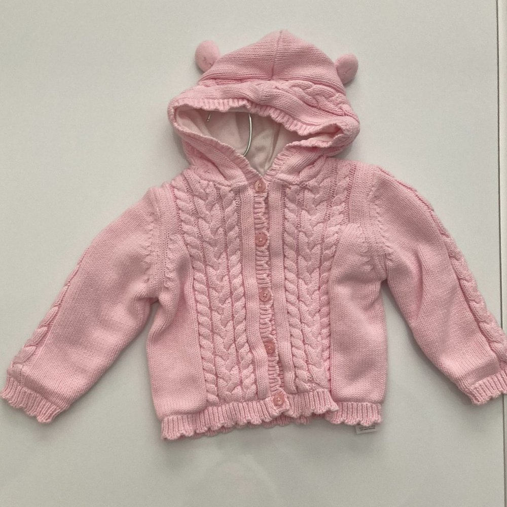 Hartstrings pink sweater with hood and ears, size 12 months
